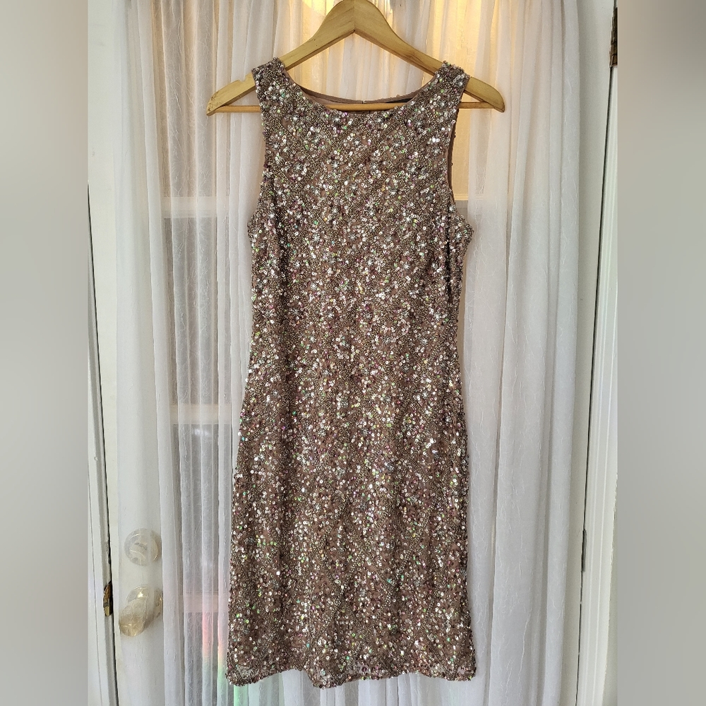 Beautiful fully beaded sequin cocktail sheath dress